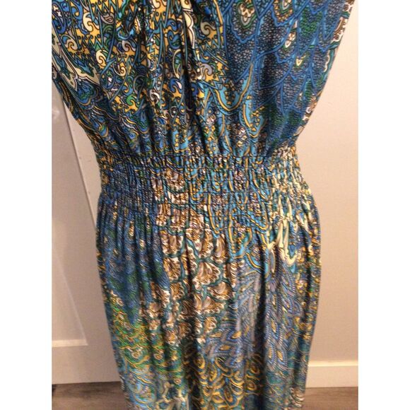 Seven Islands Plus size 1X Floral Peacock Dress Sleeveless Maxi Gathered Waist - Picture 7 of 8